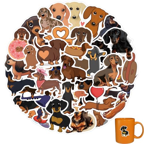 60 stuks Dachshund Stickers, Dachshund Gifts, PVC, Waterproof Worst Dieren Stickers, Dachshund Stickers, voor waterflessen, Scrapbooking, Journal