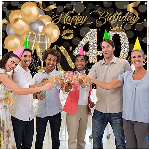 40e verjaardag decoratie verjaardag decoratie voor vrouwen / vrouwen, gelukkig 40e Verjaardag Banner Stof Tekenposter Foto Booth Achtergrond voor 40e verjaardag feest, ballon, hoge hakken en Champagne glas 4