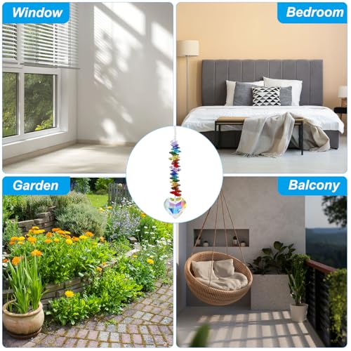 Hangen Crystal Sun Catcher Prism met hart bal kralen voor binnen / buiten venster Home Car Garden verjaardag feest decor Vrouwen, 7-kleuren 5