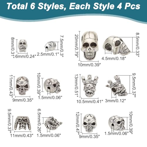 24st Legering Schedel kralen, 6 Styles Antiek Zilver Tibetaanse Style Skeleton kralen Halloween Duivel hoofd kralen gotische punk stijl lose spacer kralen voor sieraden armband maken