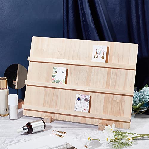 Houten oorbellen Display Stands, 3 Lagen sieraden oorbellen Displayhouder Houten oorbellen Kaarthouder Afbeeldingen Business Cardhouder Weergave met basisstandaard voor thuiskantoor, Retail, 30 x 14.2 x 31.2cm