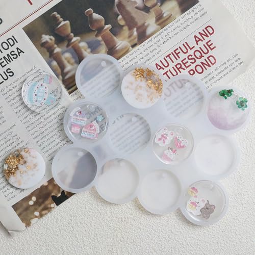 12 Grotten Ronde Siliconen vormen, Epoxy Resin Keychain, Sieraden hangers, DIY Set, Epoxy Hars vormen, Siliconen met gat, zacht wasbaar, Epoxy Resin voor Kettingen, Oorbellen 3