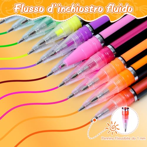 48 x 1 mm puntgel pennen voor kinderen en volwassenen (12 flash + 12 water pennen + 12 neon + 12 metallic)