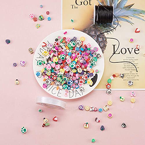 300 st. Polymer Clay Kralen Gemengde Fruit Dieren Bloem Thema Kralen Zachte Pot Kralen met armband koorden en Kralen Draad voor sieraden maken ketting 3