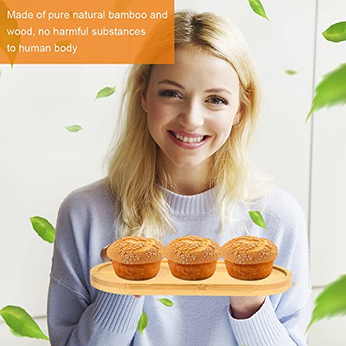 4 st Bamboe Trays, Oval Hout Trays, Small Ronde Bamboe Tray, Houten Serveerplank, Solid Bamboe Tray voor Thee, Koffie, Cake, Onderzetter voor Beker, Succulent, Bloem Plant 4