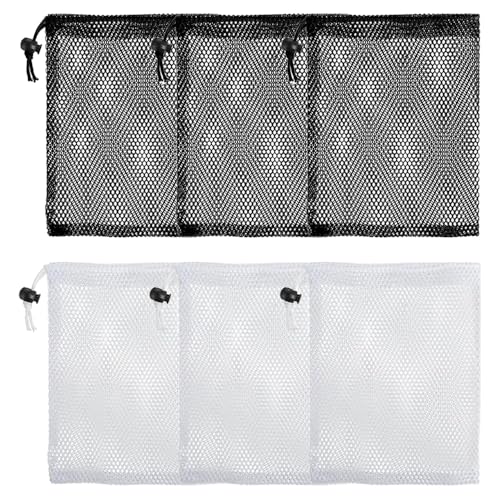 6 stukken Mesh koord Tassen, Polyester Small Mesh Bag 6x8 Inch koord opslag Net Bag voor reizen Sport Volleybal Golf Beach Speelgoed verzamelen