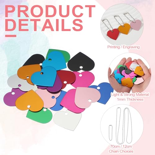 30 stuks lege metalen stansetikten, hartvorm, gegraveerde etikten, aluminium huisdieretikten met parelketting, lasergravure, blanco voor doe-het-zelf handwerk, inrichting, zilverleurig 3