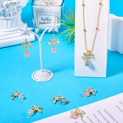 14 st Glass Charm Bowknot Golden Bowknot Dangle Charms met Kubus kralen Bow, hangers en Lampwerk Kralen voor DIY oorring Cadeau Decoratie, Glas, Glas