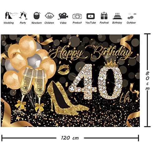 40e verjaardag decoratie verjaardag decoratie voor vrouwen / vrouwen, gelukkig 40e Verjaardag Banner Stof Tekenposter Foto Booth Achtergrond voor 40e verjaardag feest, ballon, hoge hakken en Champagne glas