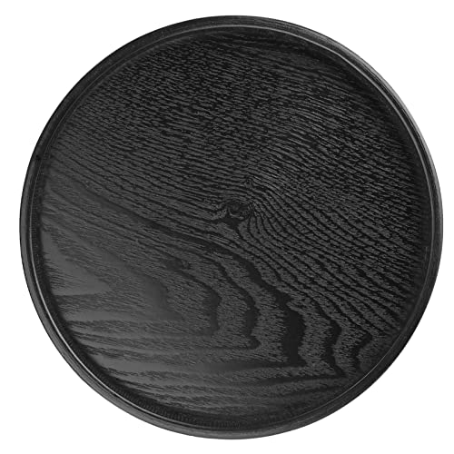 Theebak Zwarte houten tray Zwart hout ronde vorm massief hout thee koffie snack voedsel maaltijden tray plaat restaurant Trays 24cm(24cm)