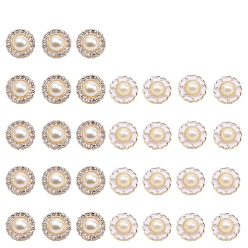 30 stuks Buttons, 18 mm Pearl Rhinestone Buttons Rond Rhinestone Pearl Buttons 2 Varianten Retro Faux Pearl Buttons voor huishoudens, boetieks en ambachten