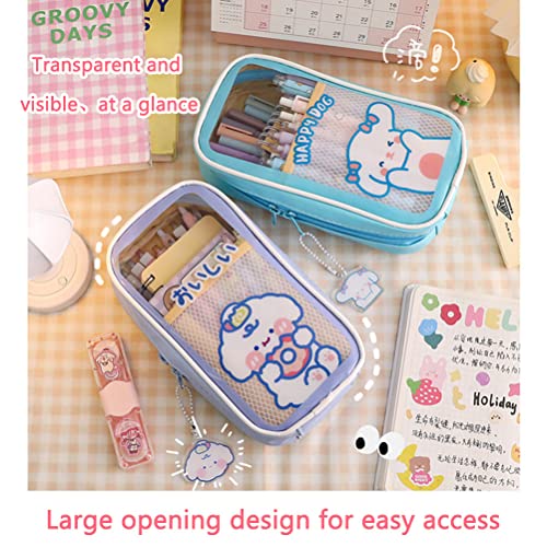 Kawaii Potlood geval, Portable Cute Bear Konijn Potlood geval voor meisjes, Transparante Grote Capaciteit Potlood geval, School Supplies voor Tiener Meisjes 4