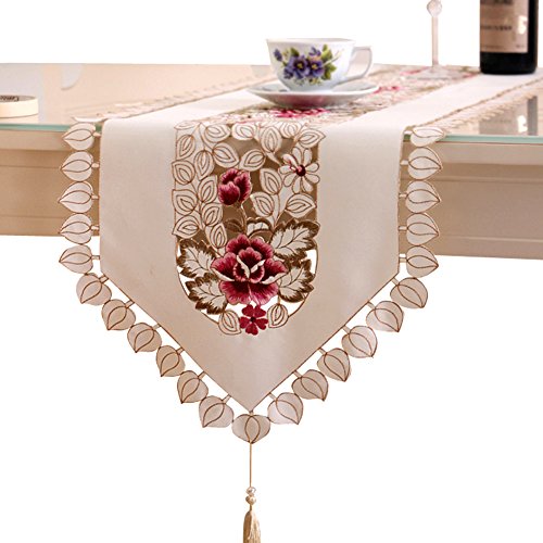 Borduren Tafel Runner, Bloem Hollow Decoratief Tafel Runner Dining Tafelhoes en Runner (40x130cm)
