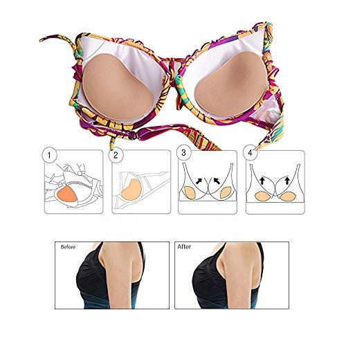 AONER 2 Paren Bra Insert Pads (Zwart + Huidkleur), Siliconen Borstverbeteraar, Duw op Bras, Borstvergroting voor zwembroek en Bikini, -, One Size, Multicolour 3