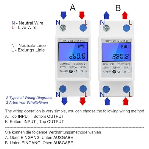 Elektrische digitale meter Home Energiemeter Single Fase Din Rail Type Energie Meter Kwh LCD Digital Kilowatt Hour Backlight 3