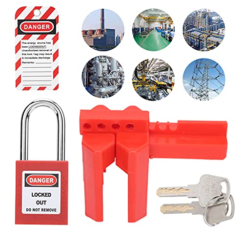 Lockout Tagout Lock Kit Inclusief veiligheidshangslot, waarschuwingsetiket, Ball Valve Lock en sleutels-38mm Lock Bar Lengte, toepasselijke Pijp Diameter is 13-64mm