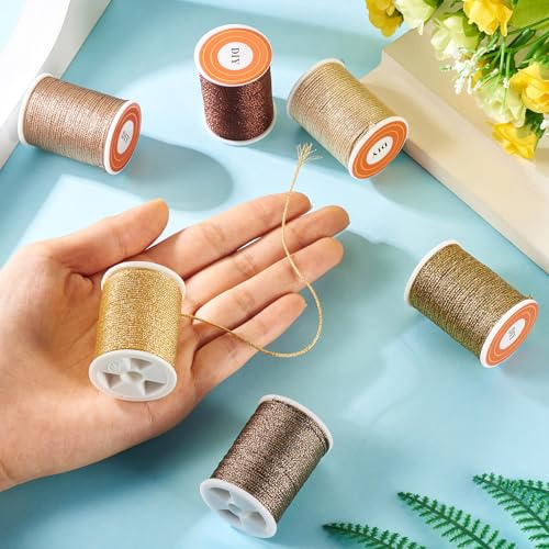 6 Rolls 1mm Metallic Threads Gevlochten borduurwerk Thread Gold Tan Bruin Macrame Cord Naaidraad voor Tatting Quilt Vriendschap armband sieraden maken 5