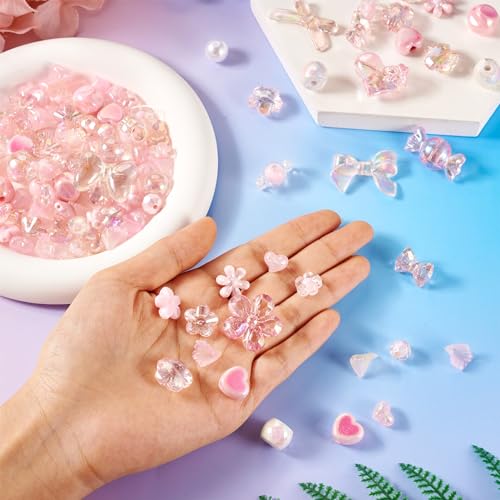 58 Stuks Diverse Acryl kralen Roze hart Bow Bloem lose kralen leuke ronde ambachtelijke kralen Bulk voor kralen Pen Lanyard sleutelhanger sieraden maken 5