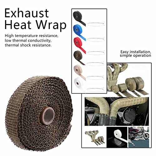 Uitlaat Heat Wrap, 5M Car Isolatie Tape Uitlaatwarmte Wrap met 4 Roestvrij stalen kabelbanden (Brown)