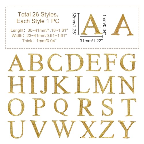 26 stuks geborduurde brieven Patches, Desoratieve Kant Borduren Appliques voor ambachten Kleding Decoratie Reparatie Kleding Rugzak Goud