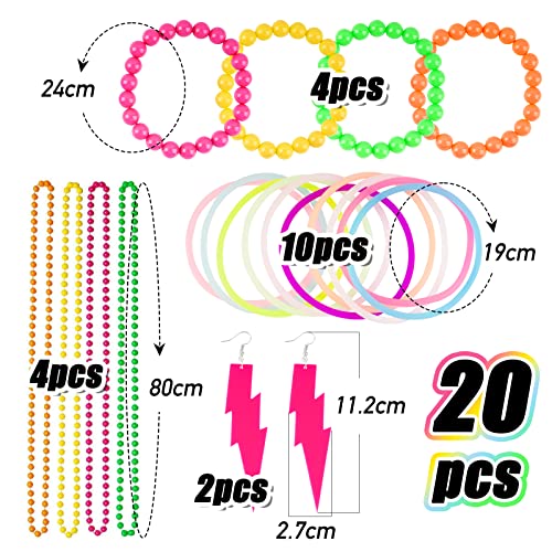 20 stuks dames kostuum 80s kleurrijke Neon Pink Ketting oorbellen armbanden Accessoires Kleding Retro voor 80s Themafeest Carnaval Party