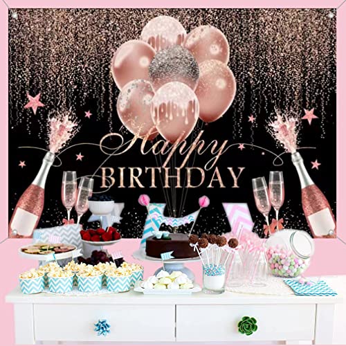 Verjaardagsdecoratie Gelukkig 10e 20e 30e 40e 50e 60e verjaardagsachtergrond voor vrouw verjaardagsfeest glanzend Glitter Rose spots zwart roze partij Banner voor foto Studio 3