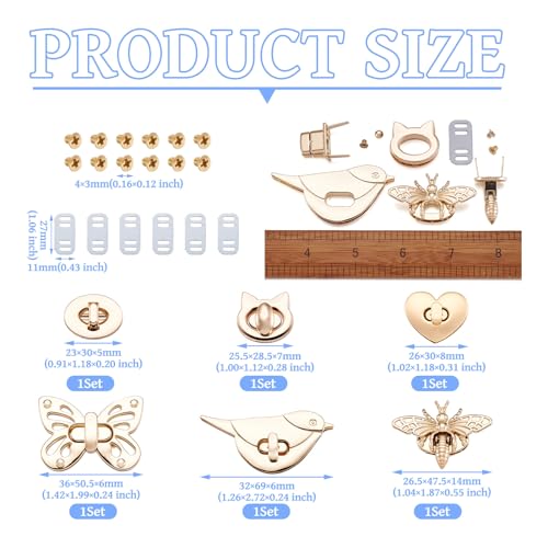 6 sets Draai Lock Bag Sluiting Bijen Vlinder Vogel Kat Oval Hartvorm Bag Twist Lock Accessoires voor Passen Handtas 3