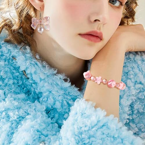 58 Stuks Diverse Acryl kralen Roze hart Bow Bloem lose kralen leuke ronde ambachtelijke kralen Bulk voor kralen Pen Lanyard sleutelhanger sieraden maken 4