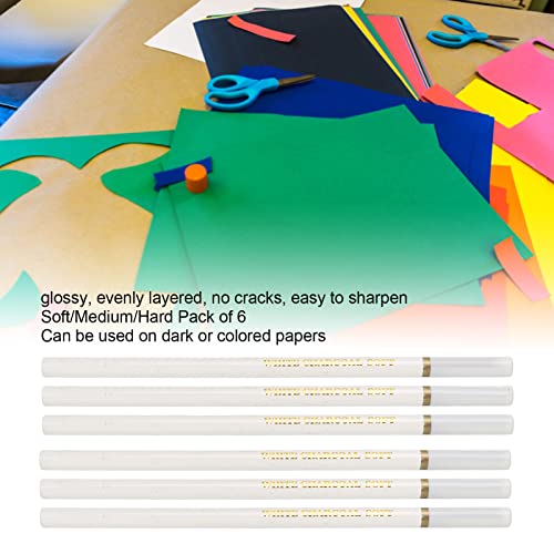 6Stuks White Charcoal Potlood Set, White Art Potlood Sketch Highlight Potlood voor artiesten Zwarte Papier Tekening Schetsen Illustratie Deisgn