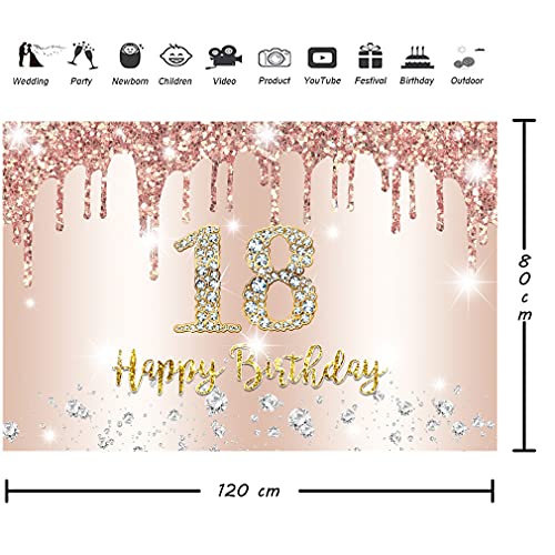 18e verjaardag Decoratie voor meisjes, 18e verjaardag Banner, Rose Gold, 18e verjaardag, Fabric Sign Poster, Gelukkig 18 Verjaardag, Achtergrond Banner voor meisjes, Verjaardagsfeest, Decoratie