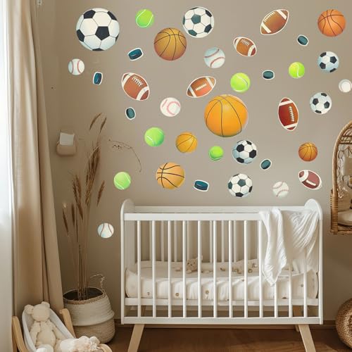 3Pcs Glow in the Dark Sports Stickers, Luminous Wall Stickers Sportballen Basketbal Basketbal Voetbal Rugby Wanddecoratie voor jongens Kamers Sportschool Party 4