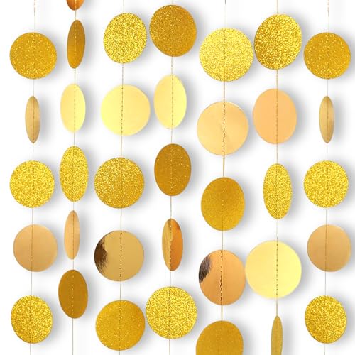 5Stuks 4M Gold Paper Garland, Glitter Circle Dots Party Decoration, Hanging Party Decorations Paper Glitter Garlands, Romantic Garland for Birthday Party, Christmas, Bruiloft