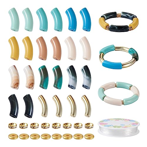 110PCS Bamboe Tube Armband Making Kit voor Vrouwen Vriendschap Gift Stapelen Armbanden Chunky gebogen acryl kralen Rhinestone kralen Metalen Spacers Elastische draad