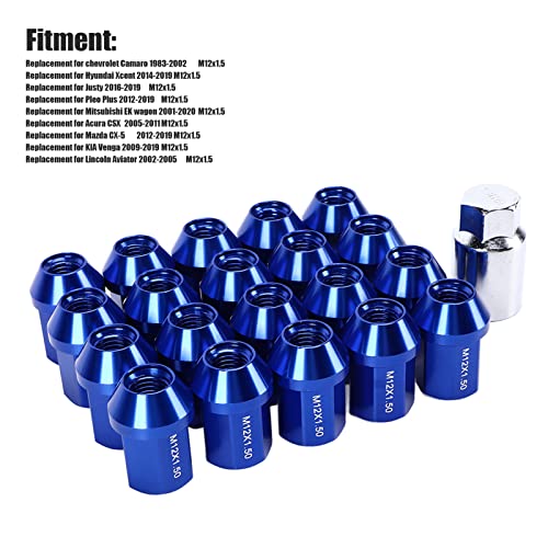 Wielmoeren, 20st M12x1,5 Wielmoeren 35mm 6061 Aluminiumlegering Gesloten End Vervanging voor Camaro 1983-2002(Blauw)