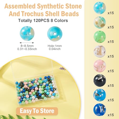 120st Stenen & Trochus Shell kralen 8mm ronde edelsteen Spacer kralen 8 kleuren synthetische stenen sieraden kralen Bulk voor ambachten armbanden sieraden maken 4
