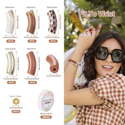 70 st. Gebogen buis armband maken Kit acryl Luipaard Bamboe Kralen Messing Spacer kralen Coarse gebogen Noodle Kralen Set voor DIY armband sieraden maken 5