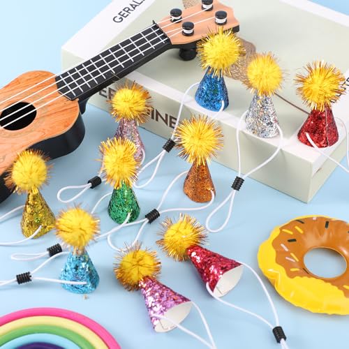 10 st. Mini party hoeden voor gevulde speelgoed, hond katten verjaardag hoed kleine cone hoeden met glitter pompoms voor speelgoed dinosaurussen ambachten kinderen partij decoraties kostuum accessoires 3