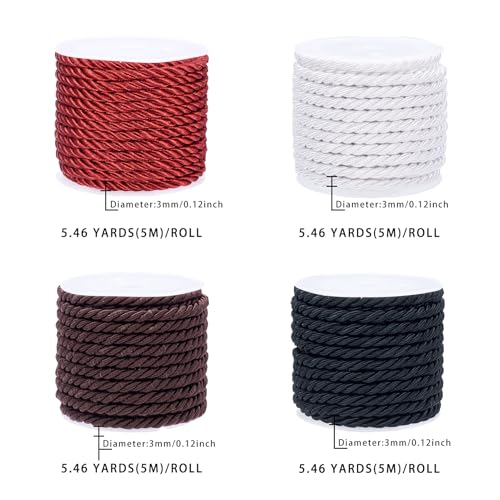 4 Rolls Twisted Cords Trim 3 Ply Gevlochten Cord Macrame Cords 3mm Black White Bruin Rode Touw Honor Cord voor koorden Bag Gordijnen Band terug Home Decoratie 3