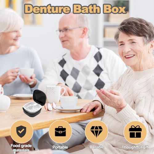 Tandheelkundige prothese houder, Portable Bracket Box met Strainer, Plastic Behoudapparaat Schoonmaak geval, Valse Tanden Container, met Aligner Removal Tool -Zwart 5