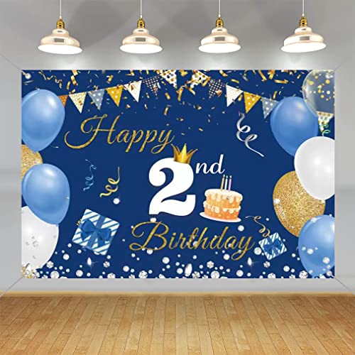 2nd Birthday Decorations for Boy/Girl, 2 Year Old Achtergrond Banner Fabric Sign Poster, Gelukkig 2nd Birthday Party Supplies, Blue Photography Achtergrond Welkom Sign, 150cmx90cm