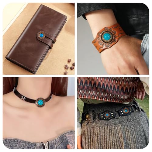 15 Sets Turquoise Eye Conchos Ronde Schroef achterknop Blue Metal Decoratieve Gesp voor lederen portemonnee Belt Belt horlogeband handtas Crossbody Purse Jeans Case Crafting