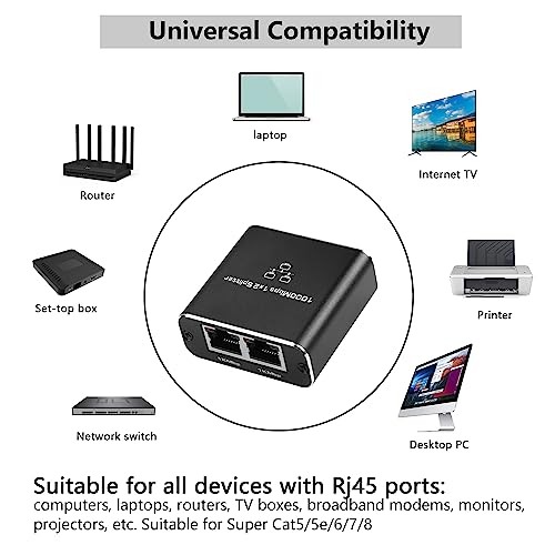 Ethernet Splitter Gigabit Ethernet Switch, RJ45 Splitter 1 tot 2 1000/100Mbps, Ethernet Extender met USB Power Port voor Computer, Hub, Switch, Router, ADSL, Settop Box, Digitale TV 5