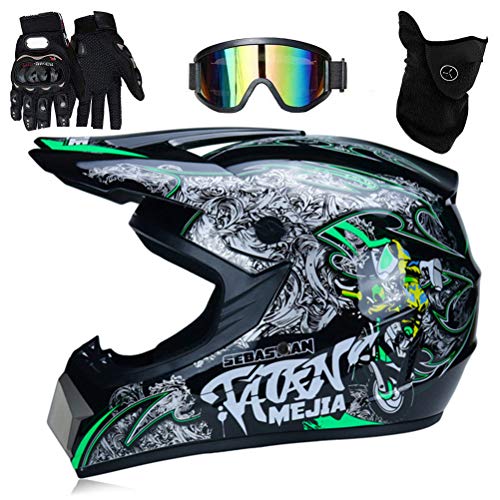 Professionele Motocross Helm, Motocross, Dirt Bike, Off-Road Motorfiets Helm, Handschoenen Set, Veiligheidsbril, Winddicht Mask, MTB Helm, Geschikt voor volwassenen en kinderen