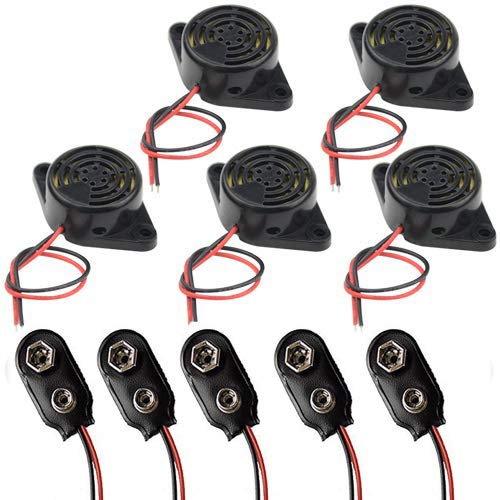 DC 3-24V Elektronische Buzzer Alarm Geluid, Continu geluid, Lange Beep (5 PCS) + 9V Block Plug Connection Cable