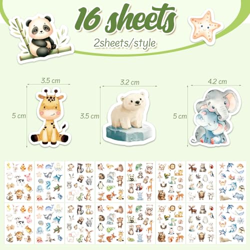 16 vellen stickers kids dieren jungle stickers dierlijke stok op stickers esthetische stickers scrapbooking als cadeauboek kaarten gefeliciteerd pakket