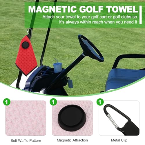 6"x6" Magnetische Golf Handdoek met Wire Cleaning Kleding, 2 stuks Microfiber Wafel patroon Handdoeken met Magneet en Clip voor Golfkarren Clubs Golfuitrusting, Roze/Zwart 3