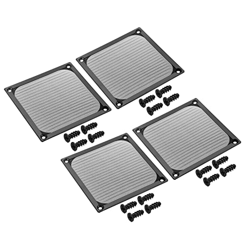 120 mm ventilatorfilter, schroefrooster, 4 stuks, aluminium frame, roestvrij staal, stofdichte hoes voor computercase, zwart