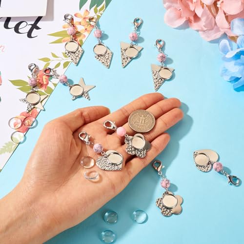 20st 304 Roestvrij Steel Blanco Bezel Bedels Trays Hangers Dome Cabochons setting bloem hart Dangle met kreeft klemmen voor sleutelhangers sieraden maken 5