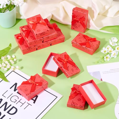 12 stuks sieraden verpakking dozen presentatie doos FireBrick kartonnen dozen kettingen oorbellen dozen armbanden dozen met strik voor ringen verjaardag bruiloft feest Valentijnsdag 5