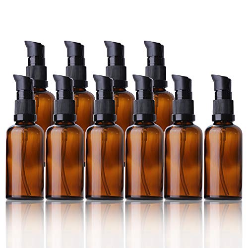 Lege glazen flessen Bruin, 5 stuks 50ml Hervulbare glazen flessen Lotion Dispenser Bruine glazen fles met pomp Essentiële oliën Flessen Reizen Flessen Cream Lotion Fles Pump Fles